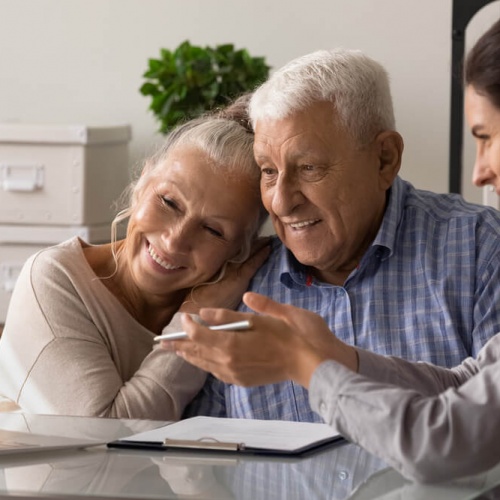 Old people browsing a property